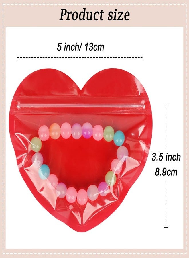 HRX Package 100pcs Small Bags for Small Business, 3.5x5 inch Heart-Shaped Jewelry Bags Clear Mylar Ziplock Baggies Cute Packaging Supplies for Bracelet Sample (Red） - Image 5